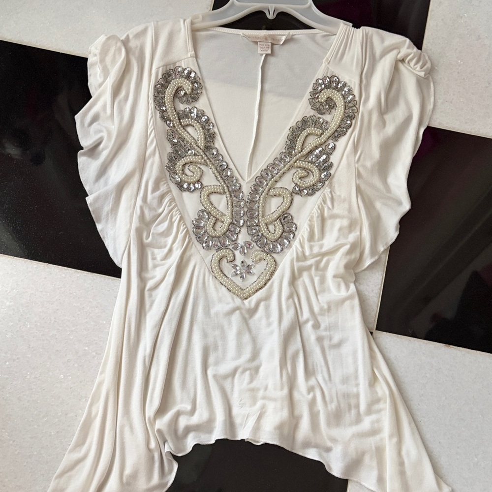Boston Proper Cream Embellished Blouse